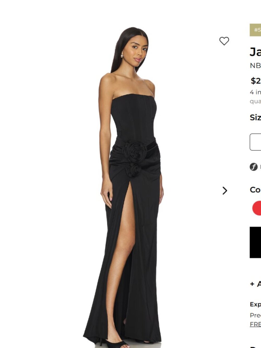 Jake Gown from NBD (Revolve) Black with slit and flowers on the side
